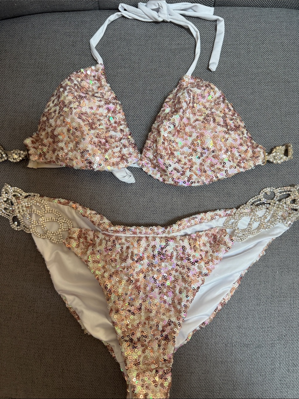 Pinkini Sequin Embellished Bikini Set in Champagne Pink